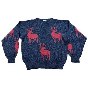 Campus‎ Ugly Sweater Wool Blend Print Deer Reindeer Christmas Sweater Large